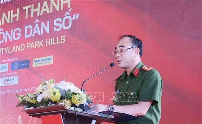 Đại tá Trần Hồng Phú, Phó Cục trưởng Cục Quản lý hành chính về trật tự xã hội (C06), Bộ Công an phát biểu tại Lễ khánh thành.